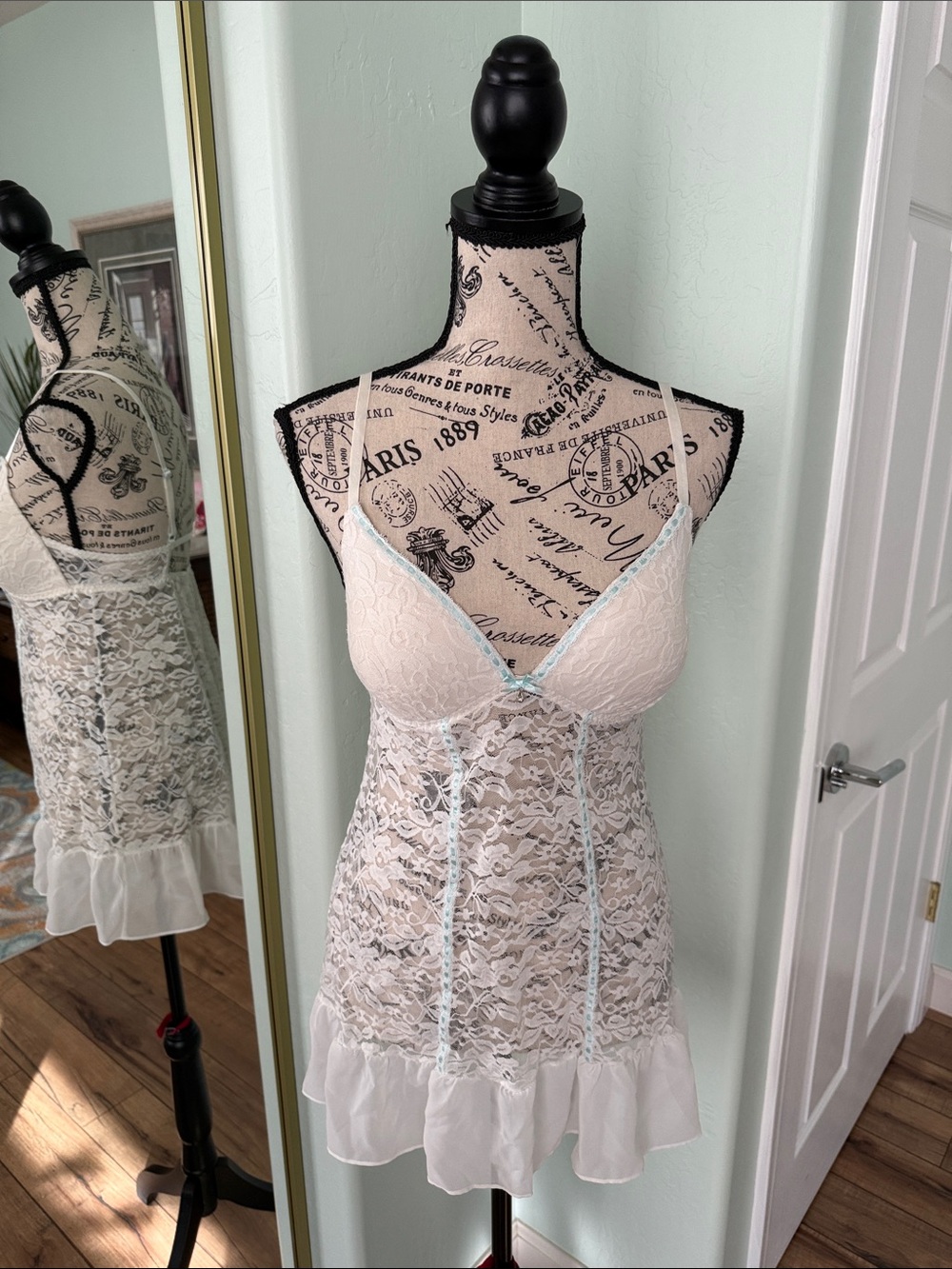 Lace Trim Sheer Chemise Nightgown in Light Pink